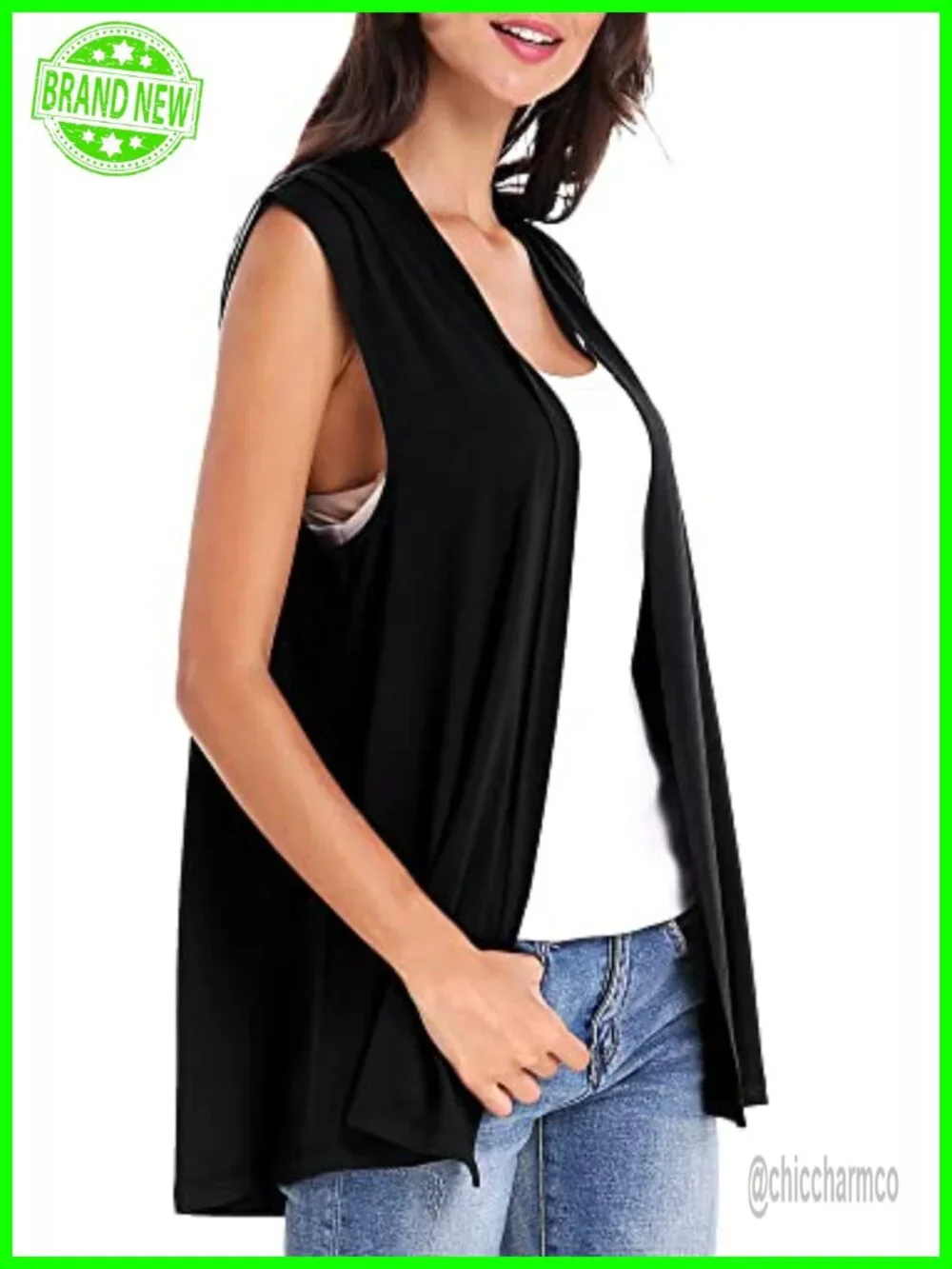 Sleeveless Open Front Cardigan Vest Lightweight Loose Fit Cool Coat